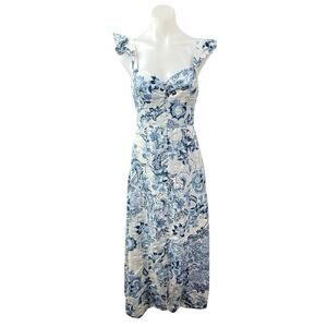 Guess Women's Blue Floral Paisley Ruffle Sleeve Sweetheart A Line Maxi Dress 2